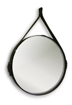 Зеркало с обрамлениeм из кожи, d-51 см, кронштейн для подвеса ремня в компл. XX