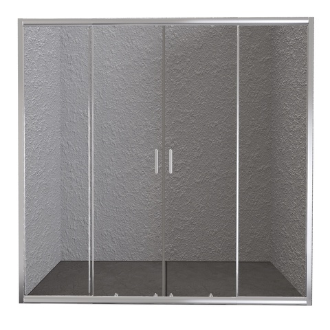 Дверь для душа, в нишу (1500-1800)хh1900мм, раздвижная, 2 двери, 2 неподв.секции, (стекло прозрачн.5мм, фурн.цв.хром), Unique ZZ
