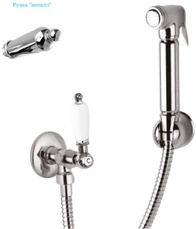 Гигиенический душ со шлангом 120см, запорным вентилем и держателем, (цв.хром, ручка цв.металл), First ZZ